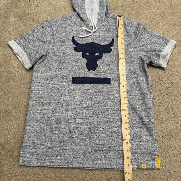 Under Armour Project Rock Hooded Shirt Short Sleeve Mens Medium Grey Blue - Picture 4 of 7